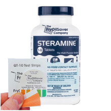 Steramin Sanitisator Tablette mit 15x QT-10 Test Strisp Multi Purpose Desinfizieren von Tablette fr Lebensmittelkontaktoberflchen Kchenrestaur
