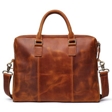 Genuine Leather Business Bag for Men Large Capacity Briefcase With Laptop Compartment Multiple Pockets Work Travel Brown