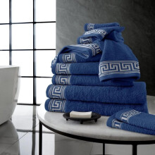 (Blue, 4 pcs Hand Towel) New Greek Key Style Egyptian Cotton Towels Sets Bath Sheets Jumbo Sheets Christmas Gift New Year's Gift Birthday Gift Ideas Home Warming Gif