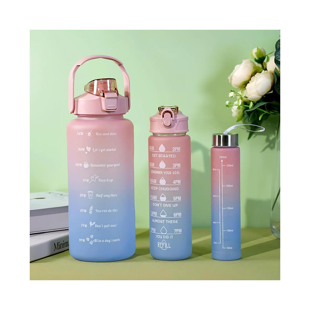 (Purple, 1 set) Summer Creative Design Water Bottle Set, 3-Piece Gradient Straw Cups, Large Capacity Portable Reusable Sports Bottles, Ideal Gift-image-OPC-PKVB76K-NEW