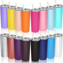 (one-size, Hot Pink) 20oz Skinny Tumbler with Lid & Straw, Stainless Steel Double Wall Vacuum Insulated Coffee Cup, Drinking Cup for Home Office Outdoor Camping