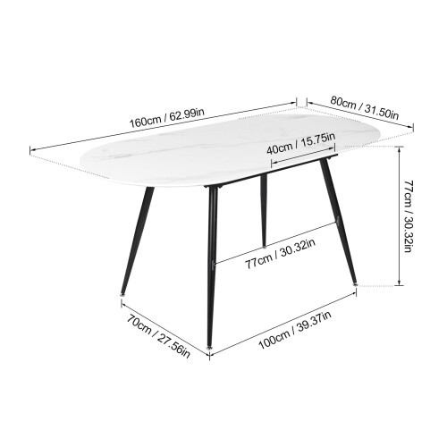Extendable Dining Table, 120-160 cm Large Kitchen Table for 4-8 People, Modern Marbel Effect Large Table 1