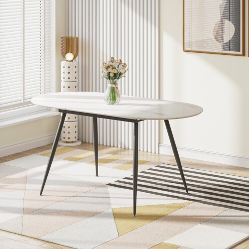 Extendable Dining Table, 120-160 cm Large Kitchen Table for 4-8 People, Modern Marbel Effect Large Table