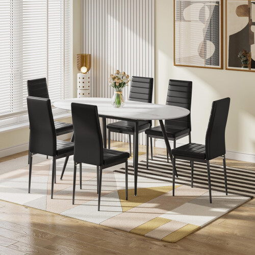 Extendable Dining Table, 120-160 cm Large Kitchen Table for 4-8 People, Modern Marbel Effect Large Table 2