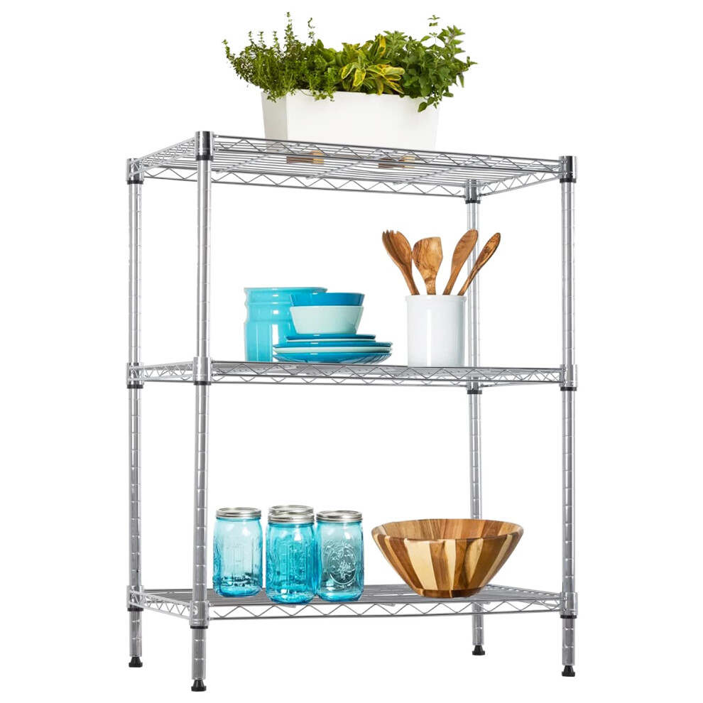 BestOffice 23Lx13.2Wx30.2H Adjustable Metal Storage Shelves 3-Tier Wire Shelving Unit Organizer Wire Rack 450Lbs Capacity for Small Places Kitche