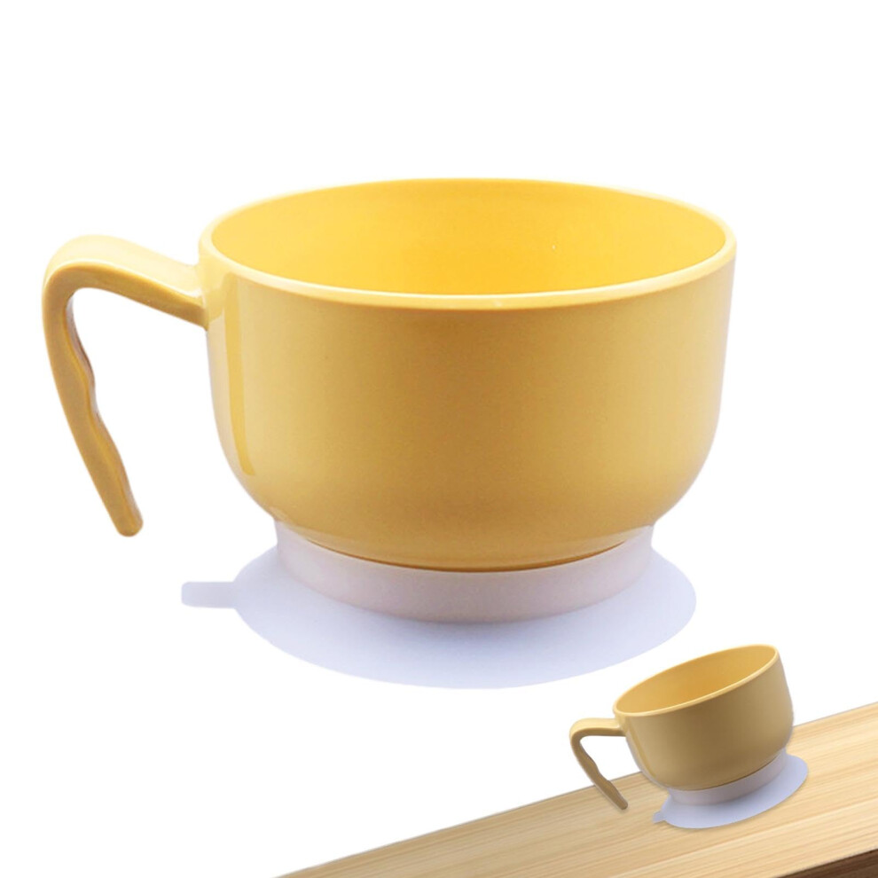 Yellow Food Grade Rice Bowl Container With Suction Cup And Handle | Self-Feeding Dinnerware For Elderly And Disabled |