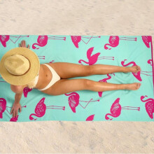 (Flamingo Aqua) Sand Free Jumbo Beach Towels Quick Dry Extra Large Bath Towel Lightweight Stripes and Printed Designs Holiday Towels Microfiber Sun lounging