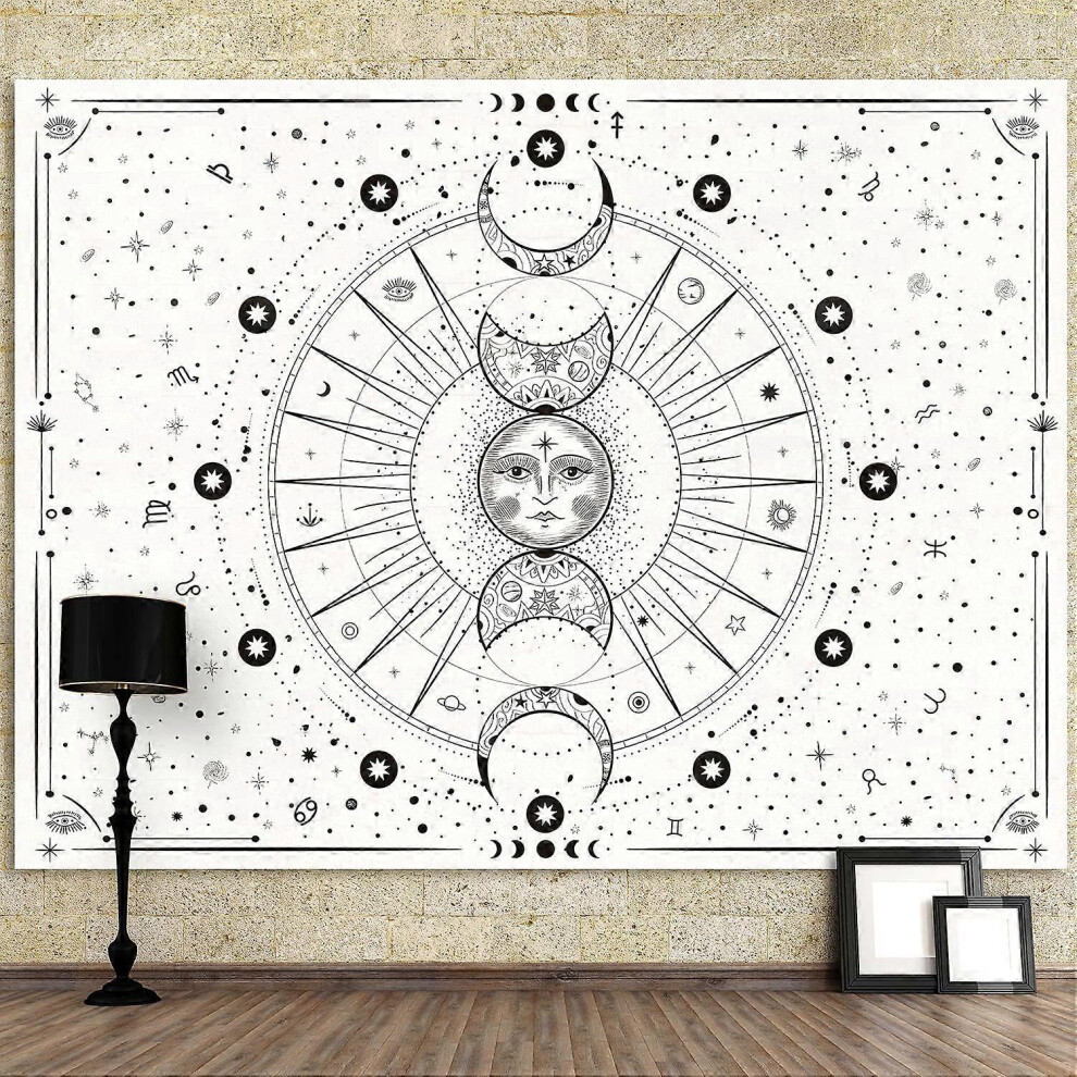 Kikidex (As Show, One Size) Tapestry Wall Hanging Sun Moon Stars Space Psychedelic Tapestries Wall Tapestry For Bedroom Aesthetic Home Wall Dorm Dcor (B White