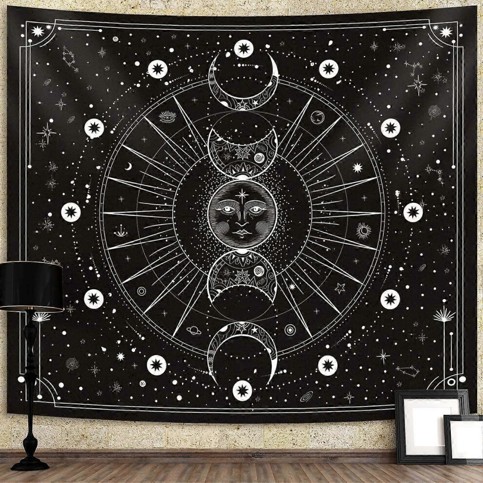 Kikidex (As Show, One Size) Sun Moon Tapestry Wall Hanging Stars Space Psychedelic Black And White Wall Tapestry Wall Tapestry For Bedroom Home Wall Dcor (Mys White,Black