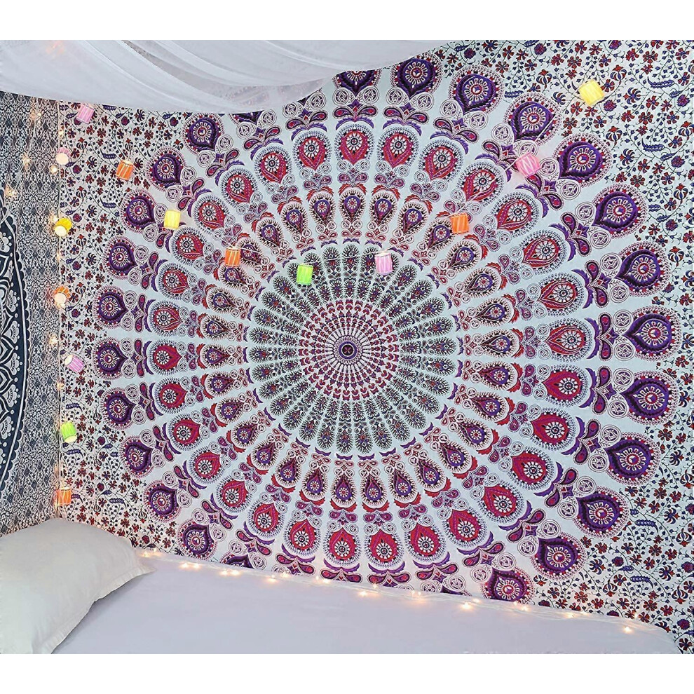 Kikidex (As Show, One Size) Wekity Hippie Bohemian Psychedelic Golden Peacock Mandala Wall Hanging Bedding Tapestry(Pink Size:59.1" X 78.7&Quo Blue