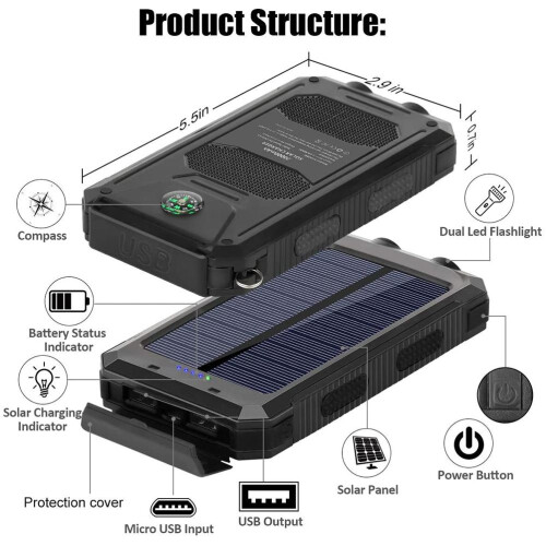 20000mAh Solar Powerbank Dual USB w/ Kompass 1