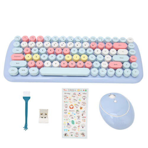 (Light Blue Mixed Color) Wireless Keyboard Mouse Combo 84 Keys 1600DPI Light Blue
