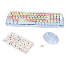 (Pale Blue Mixed Color) Wireless Keyboard Mouse Combo 2.4G Smart Power Saving Long Range
