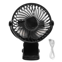 (Black) W-06 Mini USB Fan Portable Rechargeable Low Noise Desktop Clip Fan