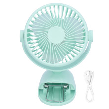 (Blue) USB Mini Clip Fan 3 Blade Rechargeable 4 Gear Desktop Cooler Green