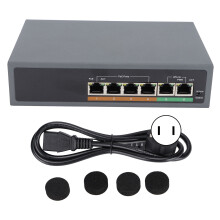(EU Plug) POE Switch 6 Ports 100Mbps IEEE802.3af/at Fanless 100-240V US Plug