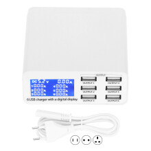 (UK Plug) 6-Port USB-Ladegerät QC3.0 LCD 100-240V UK-Stecker