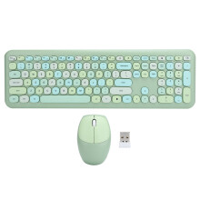 (Green Mixed Color) Wireless Keyboard Mouse Combo 110 Keys 2.4GHz Office