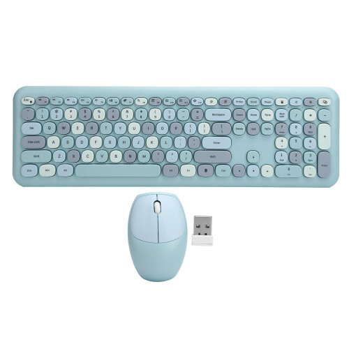 (Violet) 2.4G Wireless Keyboard Mouse Set 110 Keys Blue