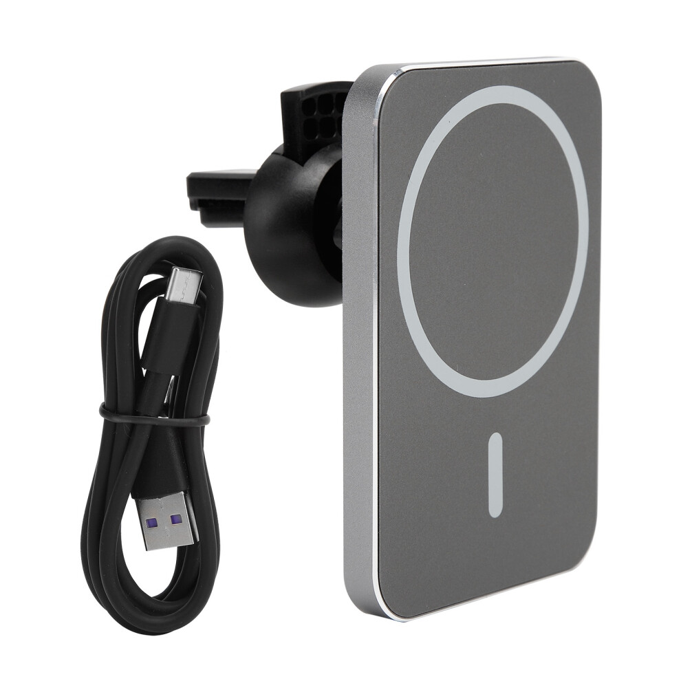 (Grey) 15W Magnetic Wireless Charger Car Phone Holder Fast Charging Grey 609610617518