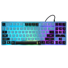 (Blue and Black) Wired Gaming Keyboard 87 Keys Ergonomic Color Backlit Dark Blue