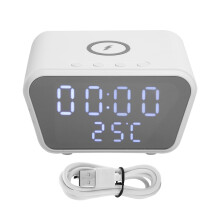 (Black) Drahtloses Ladegerät mit Wecker, Smart Digital Desktop, Temp