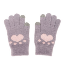 (Purple) Süße Katzenpfauen Touchscreen-Handschuhe Weich Lila