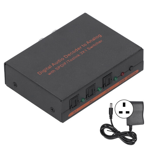 (UK Plug) 3x1 Glasfaser-Audio-Decoder SPDIF/AV/RCA UK
