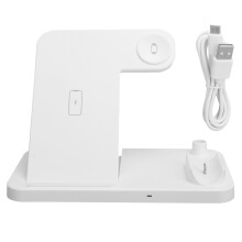 (White) 4-in-1 faltbares kabelloses Ladegerät für Handy Uhr Kopfhörer Weiß