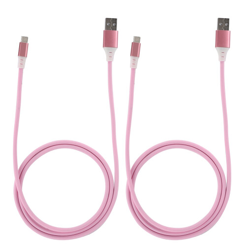 (Pink) 2x TPE Aluminium USB-C-Kabel mit LED Pink