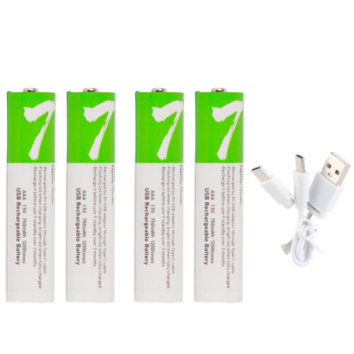 4Pcs USB AAA Rechargeable Battery 750mAh with Charging Cable