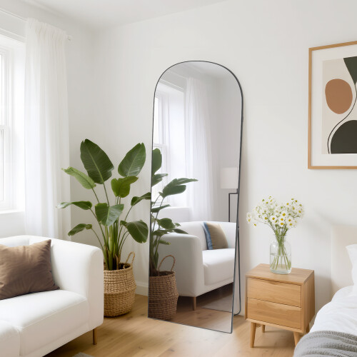Arched Full Length Mirror Black Aluminium Frame Wall Leaning Bedroom Mirror 1