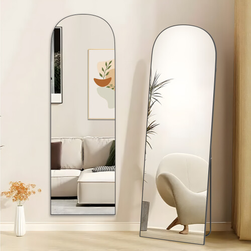 Arched Full Length Mirror Black Aluminium Frame Wall Leaning Bedroom Mirror