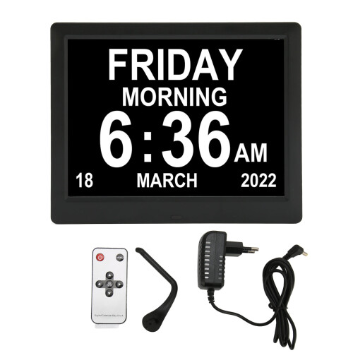 (AU Plug) 8.7in Digital Day Calendar Clock Auto Dimming Large Display EU Plug