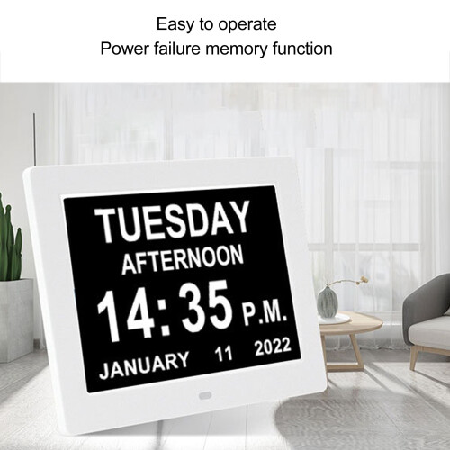 (US Plug) 8in Digital Day Clock Large LCD 8 Alarm Brightness Adjustable AU Plug