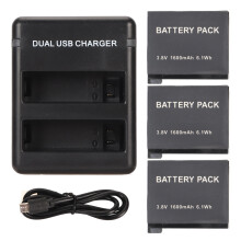 Dual-USB-Kamera-Ladegerät mit 3x 1600mAh-Akkus