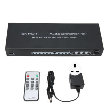 (US Plug) HDR HD 4x1 Sound Extractor 8K 60Hz 4K 120Hz ARC Converter UK Plug