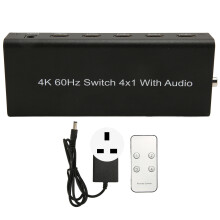 (EU Plug) 4K 4-in-1 HDMI Switch with Remote 100-240V UK Plug