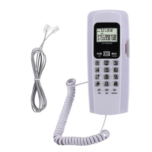 (White) T555 Mini Wall Mounted Phone Caller ID with LCD Backlight (White)