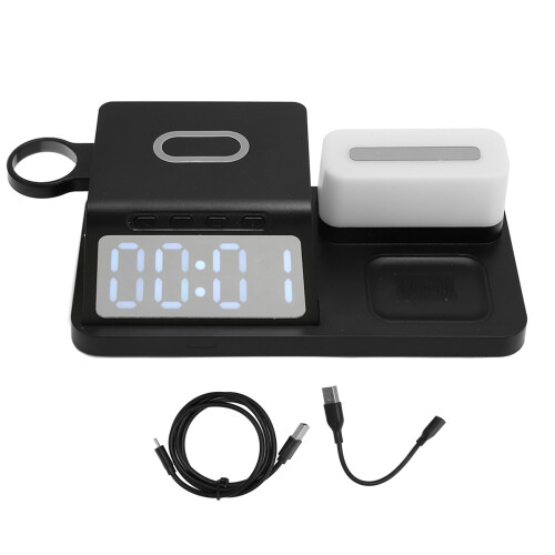 (Black) Multifunktionswecker mit Wireless Charger und Nachtlicht