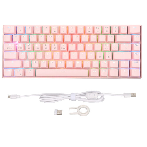 (Linear Action Switch) 82 Keys RGB Mechanical Gaming Keyboard 3 Modes Ergonomic Pink Linear