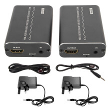(UK Plug) HD-Multimedia-Extender Cat6a, 1080p/60Hz, 120m, IR-Fernbedienung, UK