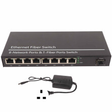 (UK Plug) Fiber-Ethernet-Wandler 1x Optisch 8x Elektrisch Gigabit SFP UK