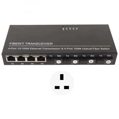 (EU Plug) 8-Port-SFP-Fiber-Switch 10/100M Auto LED UK-Stecker