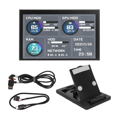 5 Inch IPS PC Temp Monitor USB C Customizable CPU Data Display