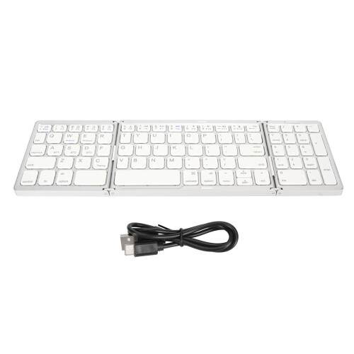 (Black) Bluetooth Keyboard Triple Fold Wireless Silver White