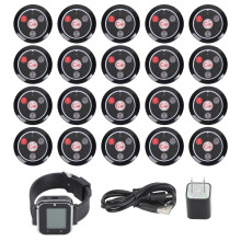 (EU Plug) Wireless Call System 3 Modes LCD Rechargeable 20 Pagers IPX4