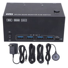(US Plug) KVM Switch 4K 144Hz 4 Displays 2 Computers with 4 USB 3.0 US Plug