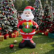 2.4 M Lighted Christmas Inflatable Model Santa Holding Wreath Decoration
