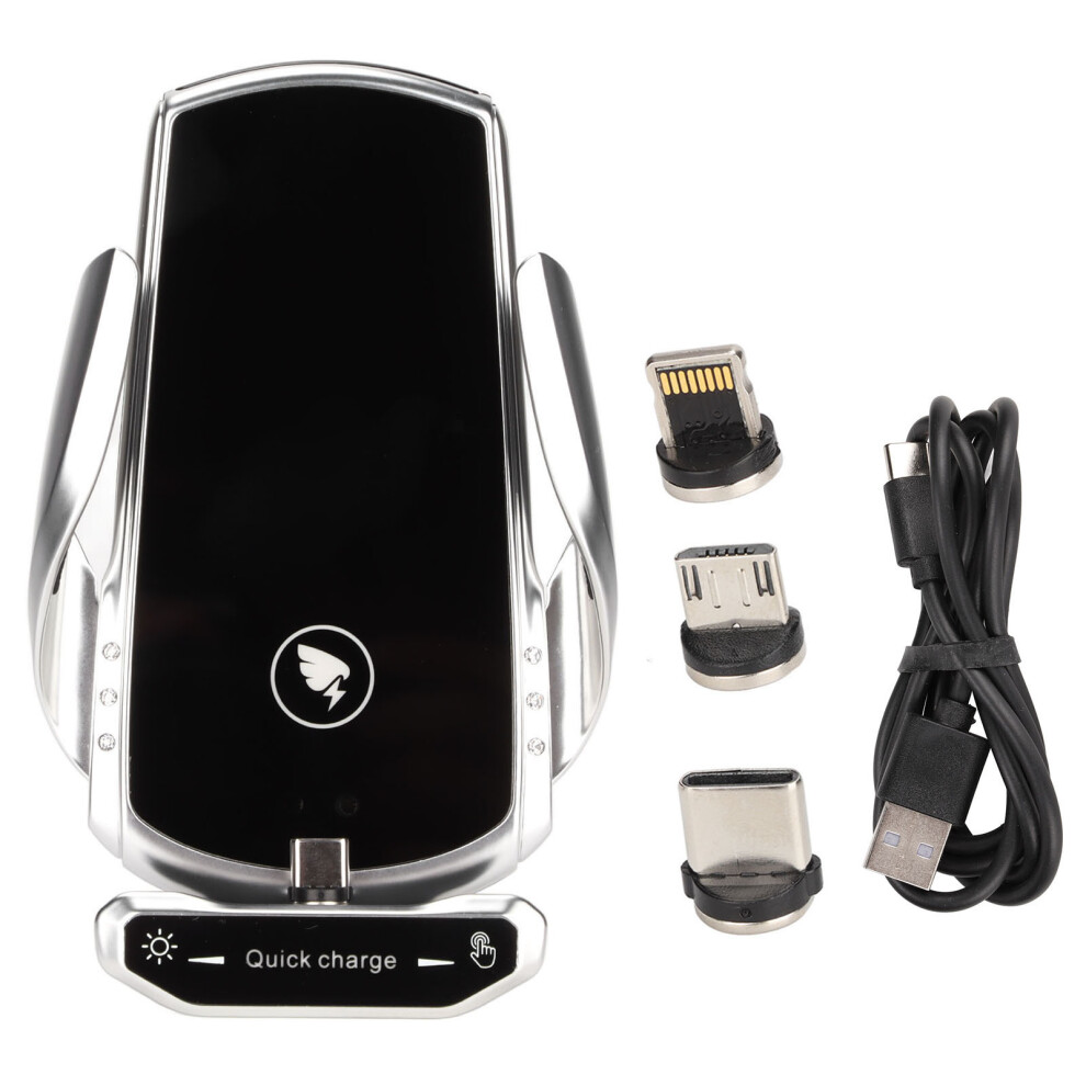 (Silver) 15W Wireless Car Charger Qi Fast Charging Magnetic Mount Silver 609610582397